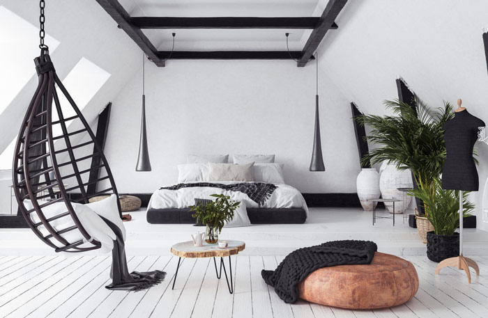 Sypialnia w stylu loftowym z łóżkiem kontynentalnym – zdrowy-sen.eu