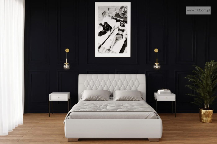 Tapicerowane łóżko do sypialni w stylu glamour – zdrowy-sen.eu